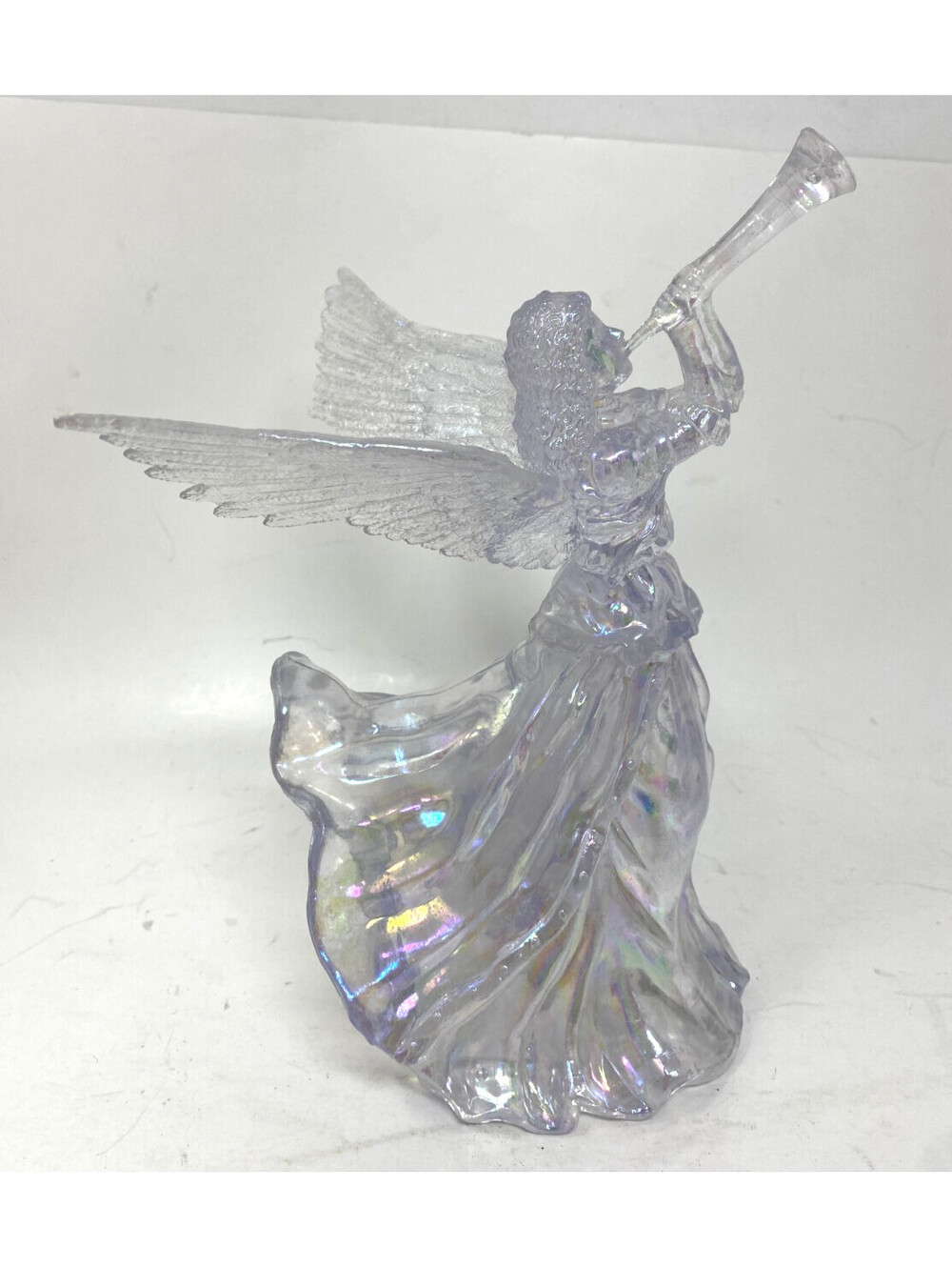 Vintage Silvestri Herald Angel Christmas Tree Topper Iridescent Acrylic Trumpet